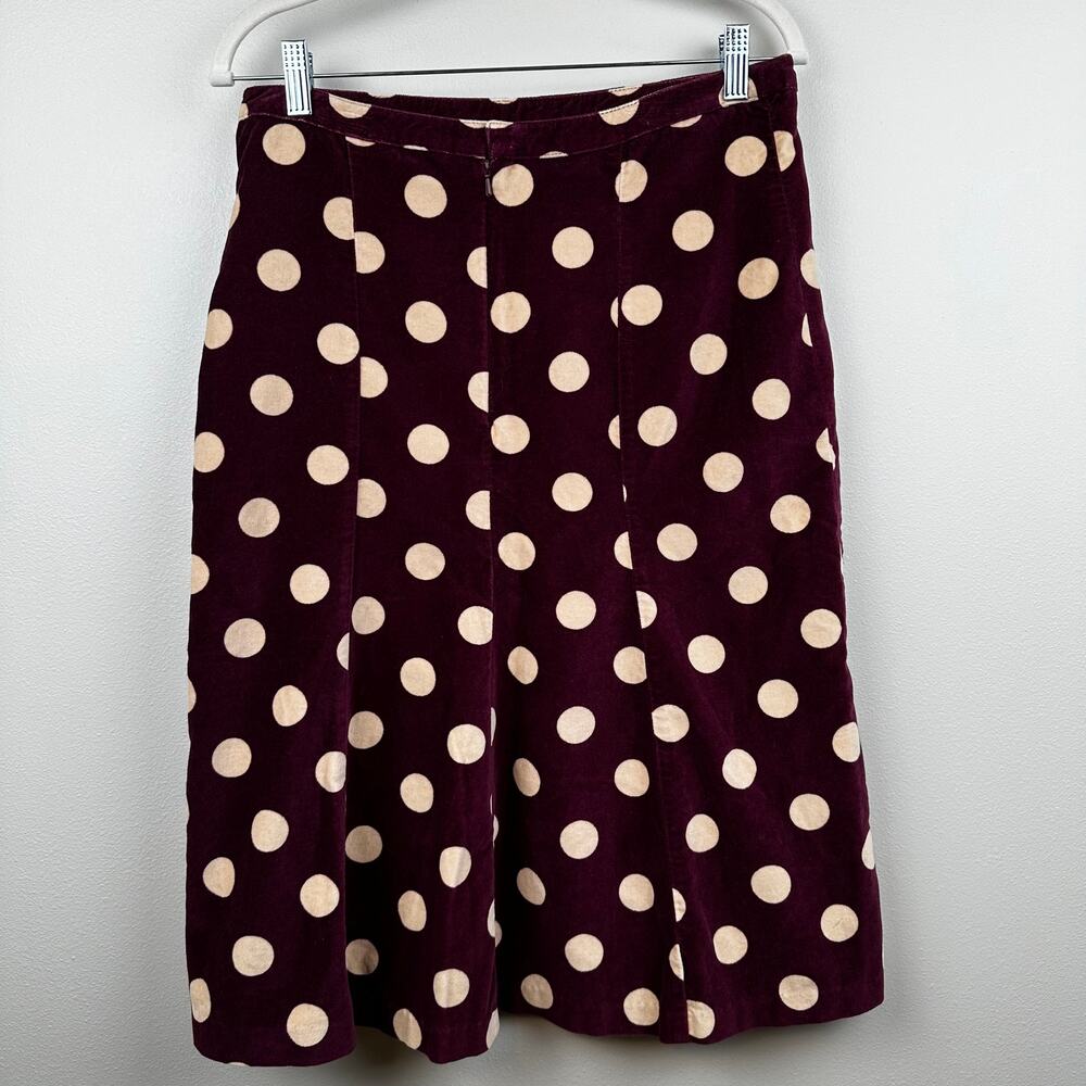 Boden Velvet Skirt Polka Dot Retro Mod Pencil A-Line Burgundy 12L Long Office - Picture 4 of 11